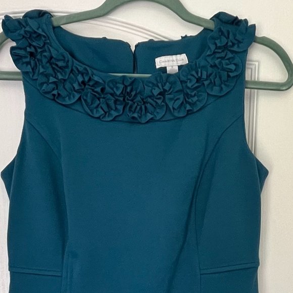 CHARTER CLUB SLEEVELESS A-LINE SHEATH RUFFLE NECK WORK EVENT DRESS WOMEN TEAL 4 - Picture 2 of 11